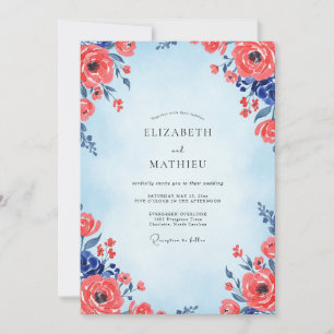 Azurrote Mohn-Hochzeit Einladung