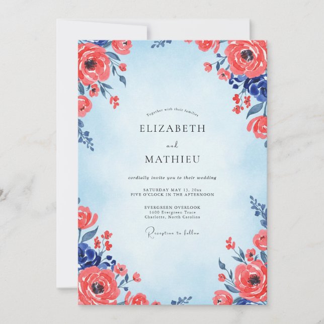 Azurrote Mohn-Hochzeit Einladung (Vorderseite)