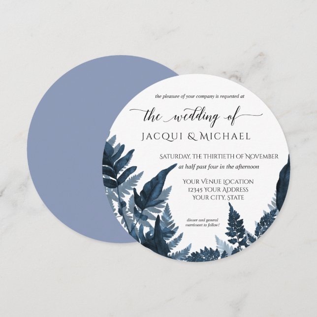 Azurwald Fern Foliage Wasserfarbe Hochzeit Einladung (Vorne/Hinten)