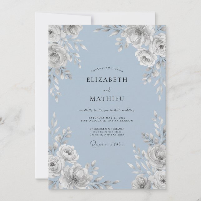 Azurweiße Blatt Hochzeit Einladung (Vorderseite)