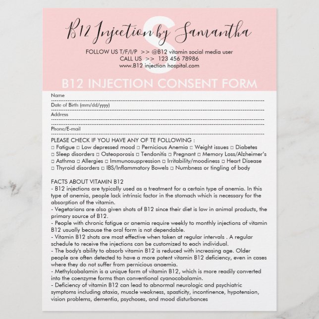 B12 Formular für die Zustimmung zur Injektion Flyer (Vorne)
