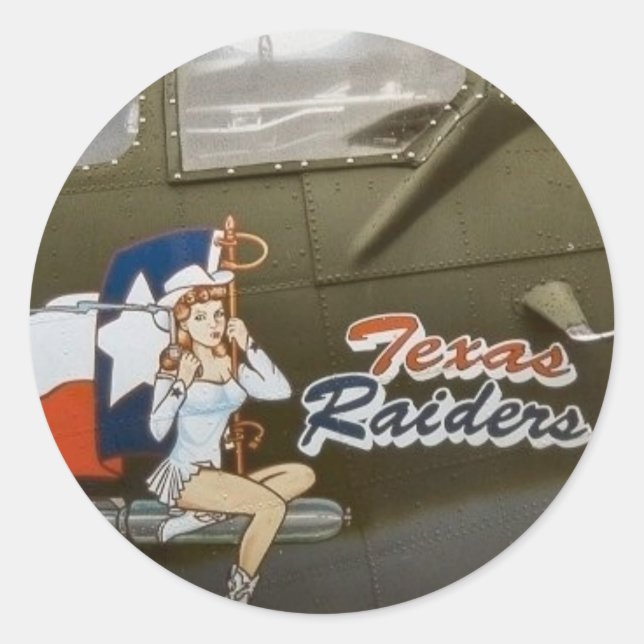B17 Texas Raiders Nose Art Runder Aufkleber (Vorderseite)