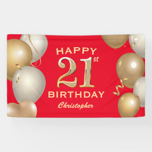B21. Geburtstag Party Rot und Gold Ballons Banner