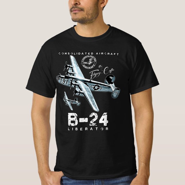 B24 Befreier des fliegenden Sarges W2 Schwerbomber T-Shirt (Vorderseite)