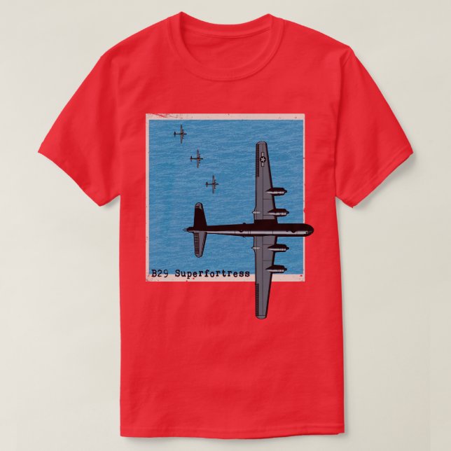 B29 Superfestress WW2-Bombenflugzeug über dem Meer T-Shirt (Design vorne)