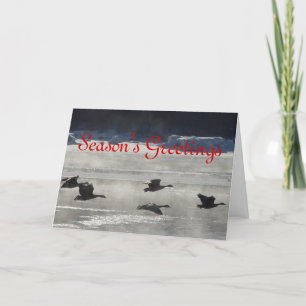 B47 Canadian Geese Over Frozen River Feiertagskarte