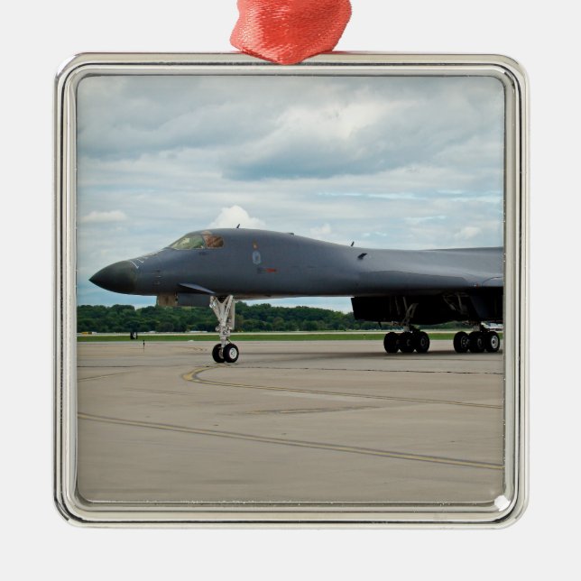 B-1B Lancer Bomber am Boden Silbernes Ornament (Vorne)