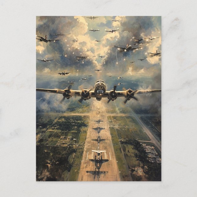B-24 Bomber auf Mission Painting Postkarte (Vorderseite)
