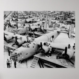 B-24-Bombermontagelinie, 1943. Altes Foto Poster