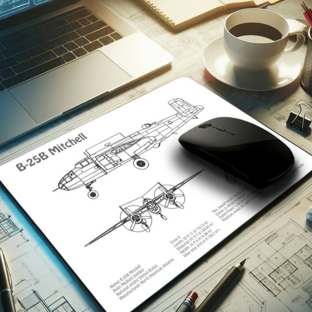 B-25B Mitchell Doolittle - Airplane Blueprint BD Mousepad (Von Creator hochgeladen)