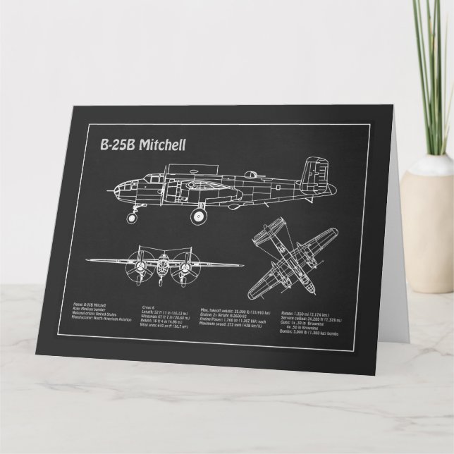 B-25B Mitchell Doolittle - Airplane Blueprint PD Dankeskarte (Vorderseite)