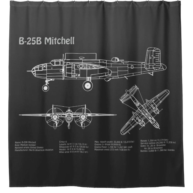 B-25B Mitchell Doolittle - Airplane Blueprint PD Duschvorhang (Vorderseite)