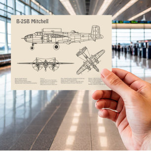 B-25B Mitchell Doolittle - Airplane Blueprint SD Postkarte