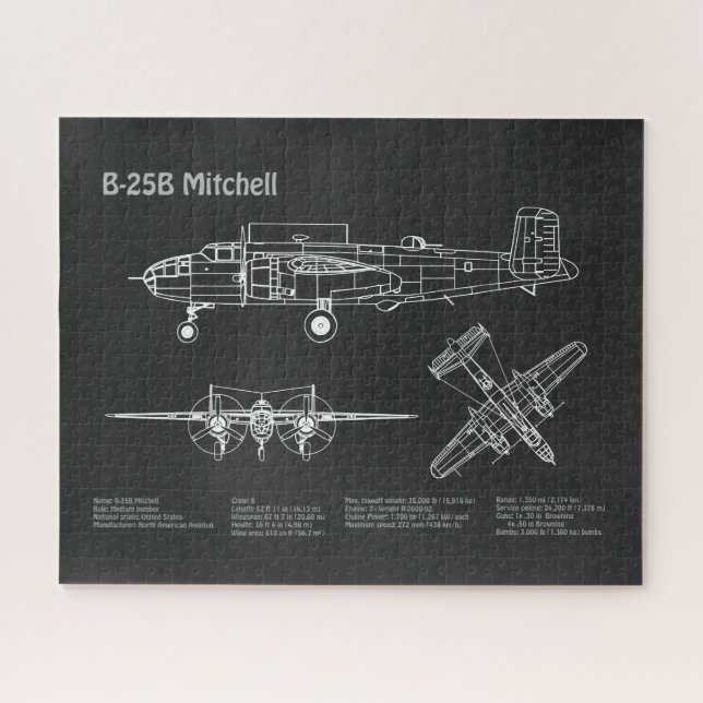 B-25B Mitchell Doolittle - Flugzeug-Blueprint PD Puzzle (Horizontal)
