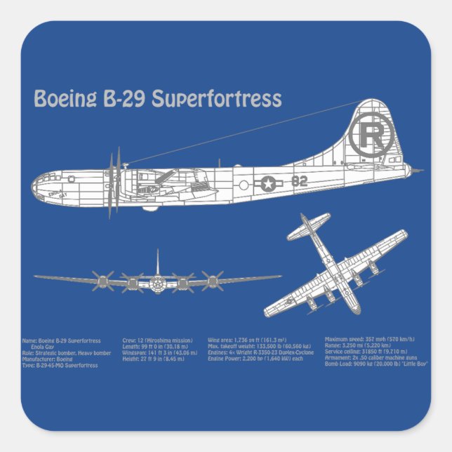 B-29 Superfortress - Flugzeugkonzepte ABD Quadratischer Aufkleber (Vorderseite)