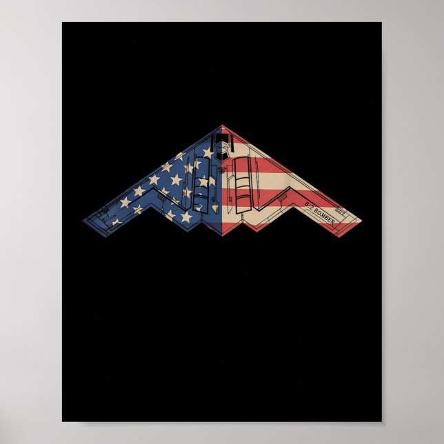 B-2 Bomber Stealth Aircraft Schematic American Fla Poster (Vorne)