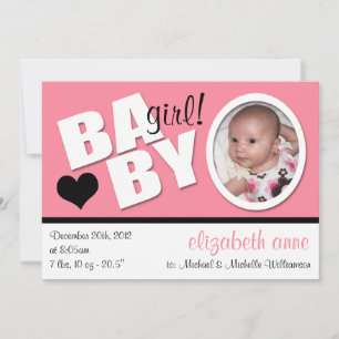 B A B Y Trendy Pink Foto Geburtsankündigung Ankündigung