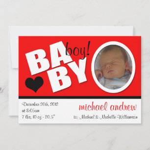 B A B Y Trendy Red Foto Birth Ankündigung