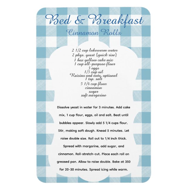 B and B Cinnamon Roll Recipe Magnet (Vertikal)
