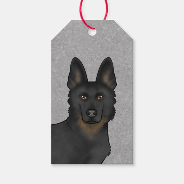 B-Black German Shepherd Niedlich Dog Head Gray Geschenkanhänger (Vorderseite)