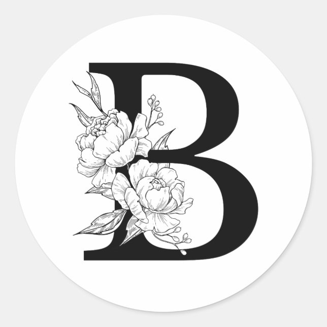 B botanisches Monogramm. Buchstabeninitiale mit Pä Runder Aufkleber (Vorderseite)