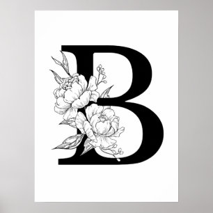 B botanisches Monogramm. Initialbuchstaben mit Bau Poster
