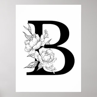 B botanisches Monogramm. Initialbuchstaben mit Bau Poster