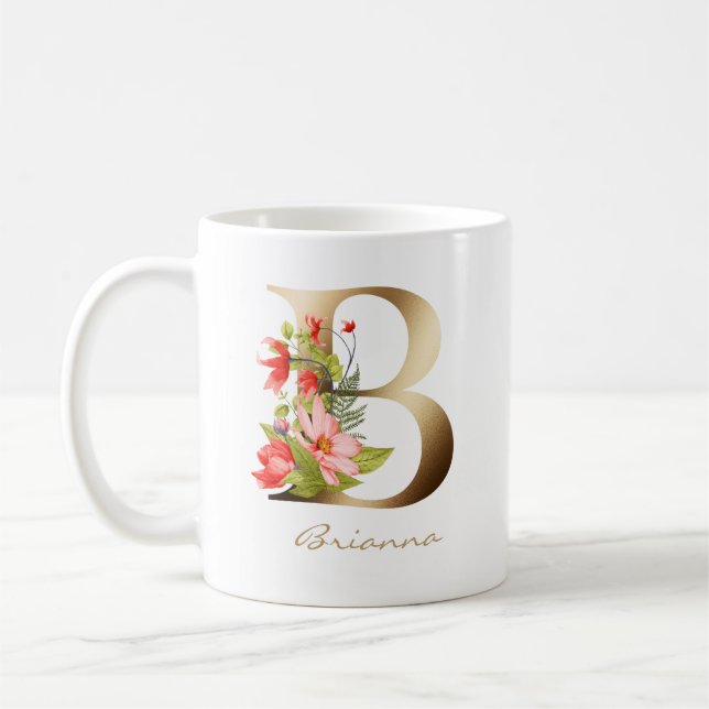 B Brief | Floral Gold Monogram Kaffeetasse (Links)