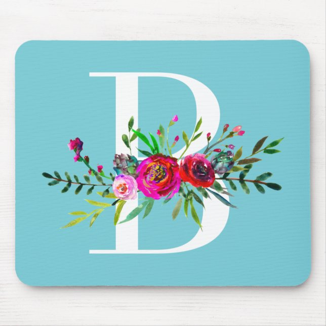 B Buchstabe Initialen Monogramm Floral Benutzerdef Mousepad (Vorne)