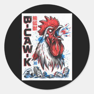 B-caw-k Lustiger Riesenhuhn Japanisches Monster Po Runder Aufkleber
