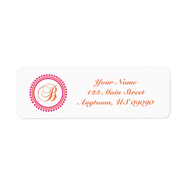 B Dot Circle Mongram Address Label (rosa/orange) (Vorne)