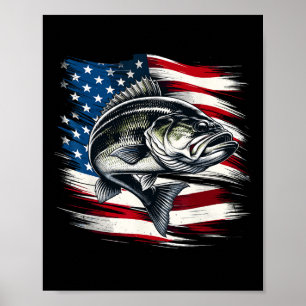 B Fisch USA-Flagge Fischer 4. Juli Angeln Poster