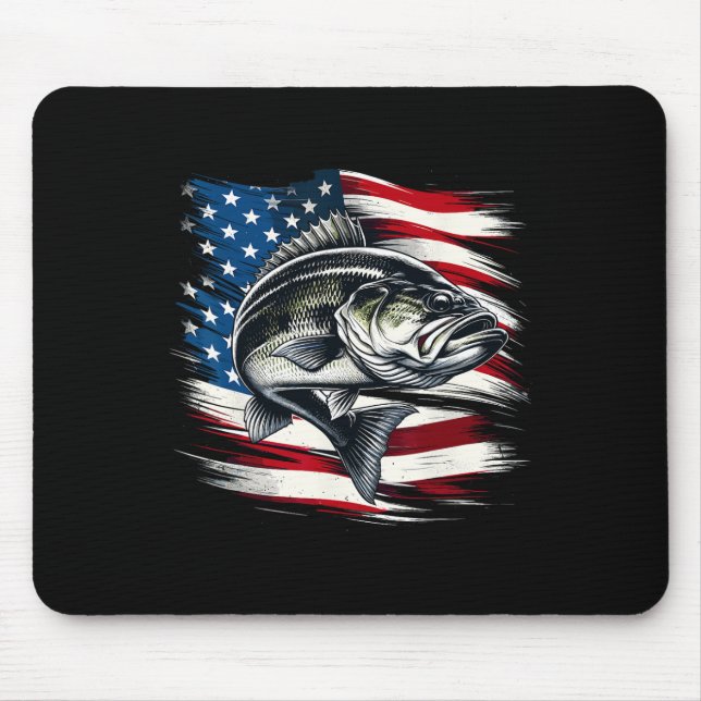 B Fische Flagge Fischer der USA 4. Juli Fischen Mousepad (Vorne)