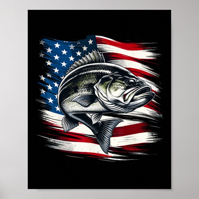 B Fische Flagge Fischer der USA 4. Juli Fischen Poster (Vorne)