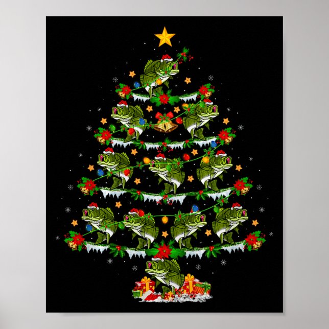 B Fish Christmas Tree Lights Funny B Fishing Xmas  Poster (Vorne)