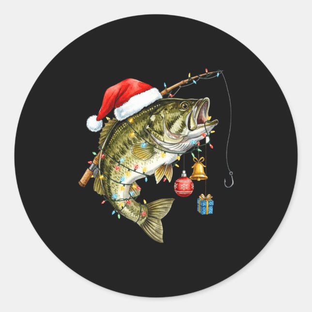 B Fish Festive Lights Christmas Funny Fishing Long Runder Aufkleber (Vorderseite)