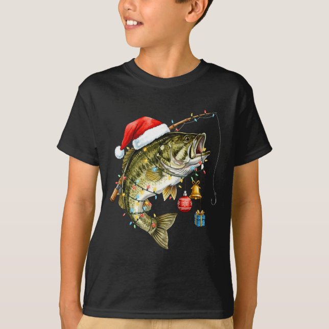 B Fish Festive Lights Christmas Funny Fishing Long T-Shirt (Vorderseite)