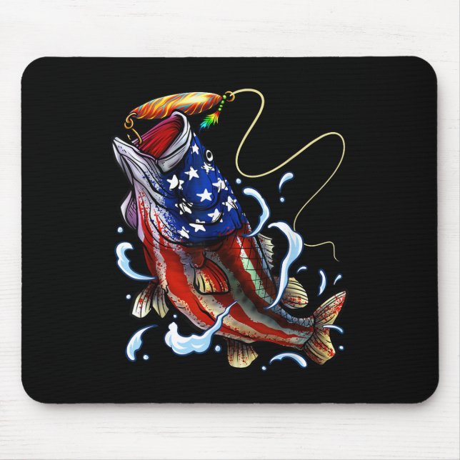 B Fishing Fish American Flag Dad Father Fourth Of  Mousepad (Vorne)
