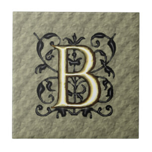 B - geprägtes Vintage-Monogramm (Gold) Fliese