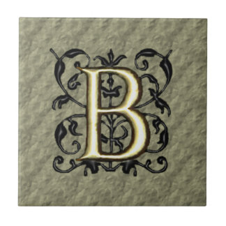 B - geprägtes Vintage-Monogramm (Gold) Fliese