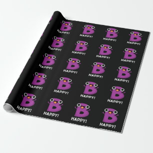 B Happy Funny Alphabet Pun Dark BG Geschenkpapier