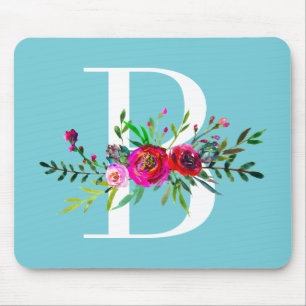B Initial Monogram, Floral, benutzerdefinierte Far Mousepad