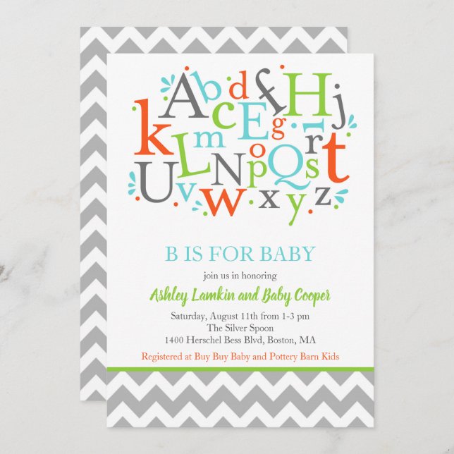 B ist für Baby Alphabet Baby Shower Einladung (Vorne/Hinten)