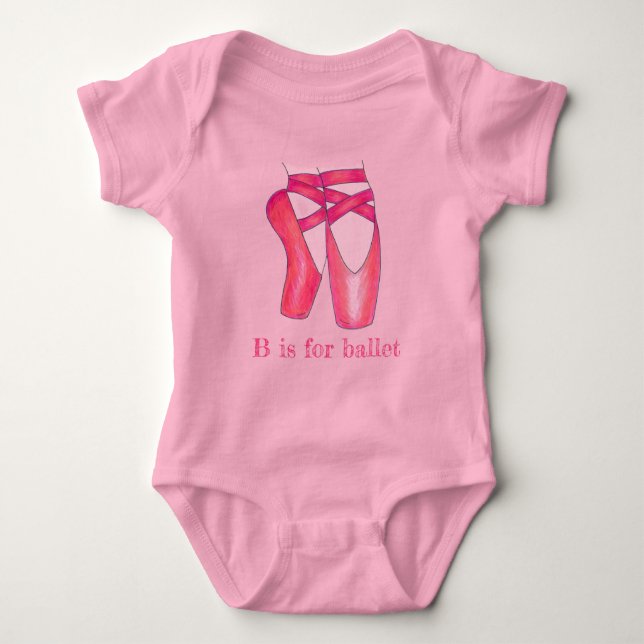 B ist für Ballet Pink Pointe Toe Shoes Dancer Baby Strampler (Vorderseite)