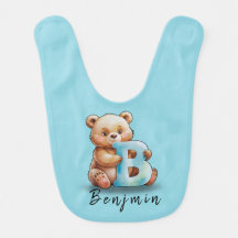 B ist für Bär – Personalisiertes Baby-Bibchen