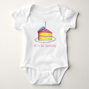 B ist für Birthday Cake Slice Candle Pink Alphabet Baby Strampler