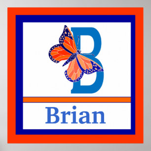 B ist für Schmetterling und Boy Name Wall Kunst fü Poster