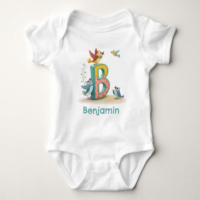 B ist für Vögel Personalisiere Baby Strampler (Vorderseite)