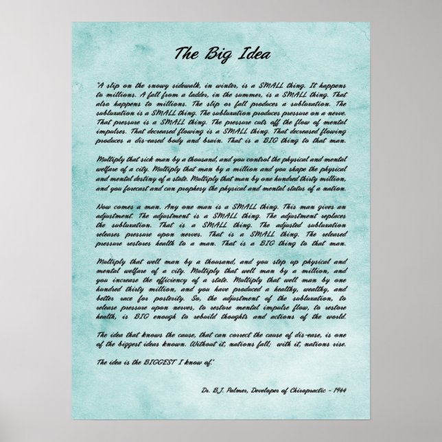 B J Palmer - Die große Idee der Chiropraktik Poster (Vorne)
