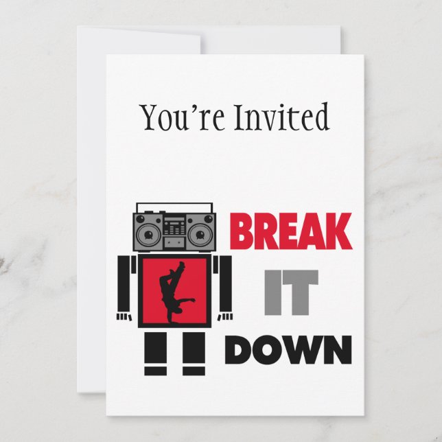 B-Junge Boombox Roboter-Bruch es unten Einladung (Vorderseite)